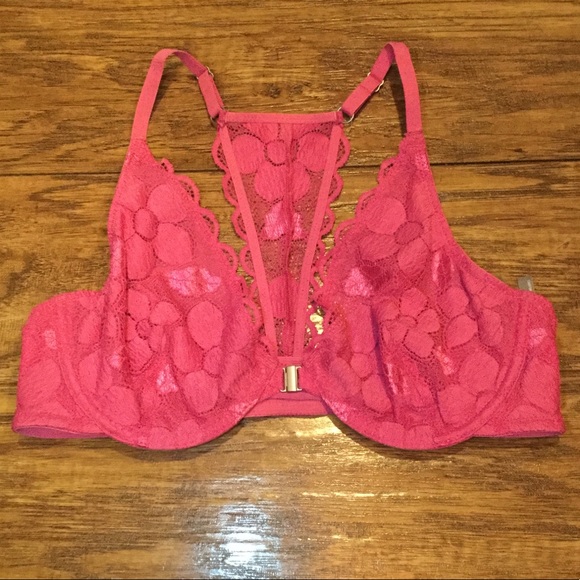 New aerie Happy Pink Lace Unlined Plunge Bra - Picture 4 of 7